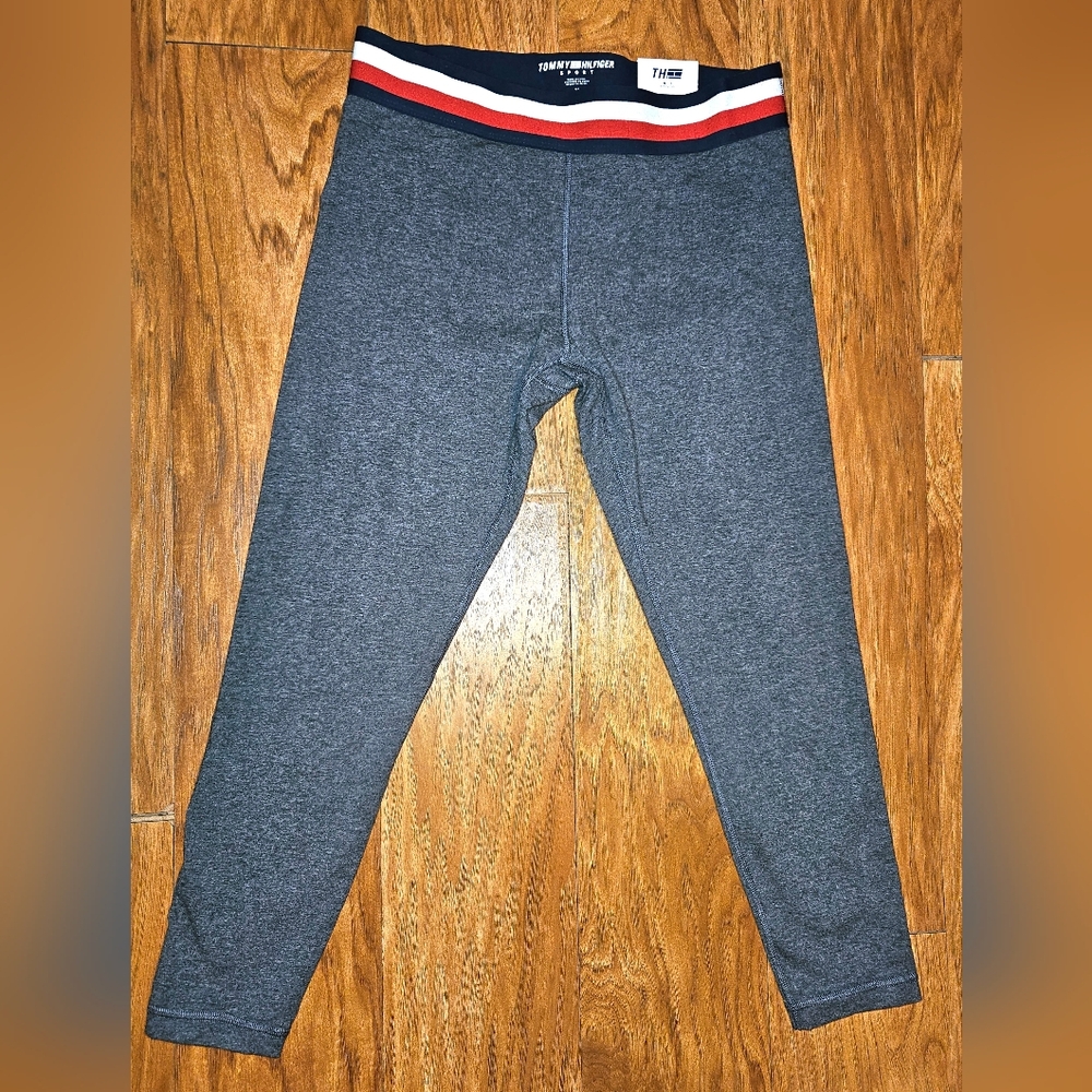 Tommy Hilfiger Womens Jersey Gray Leggings with Tricolor Waistband